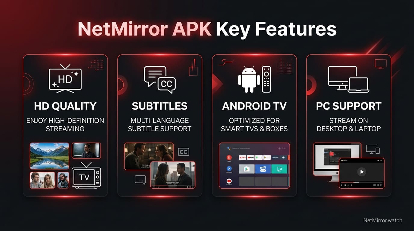 NetMirror APK key features for Android TV PC and iOS download